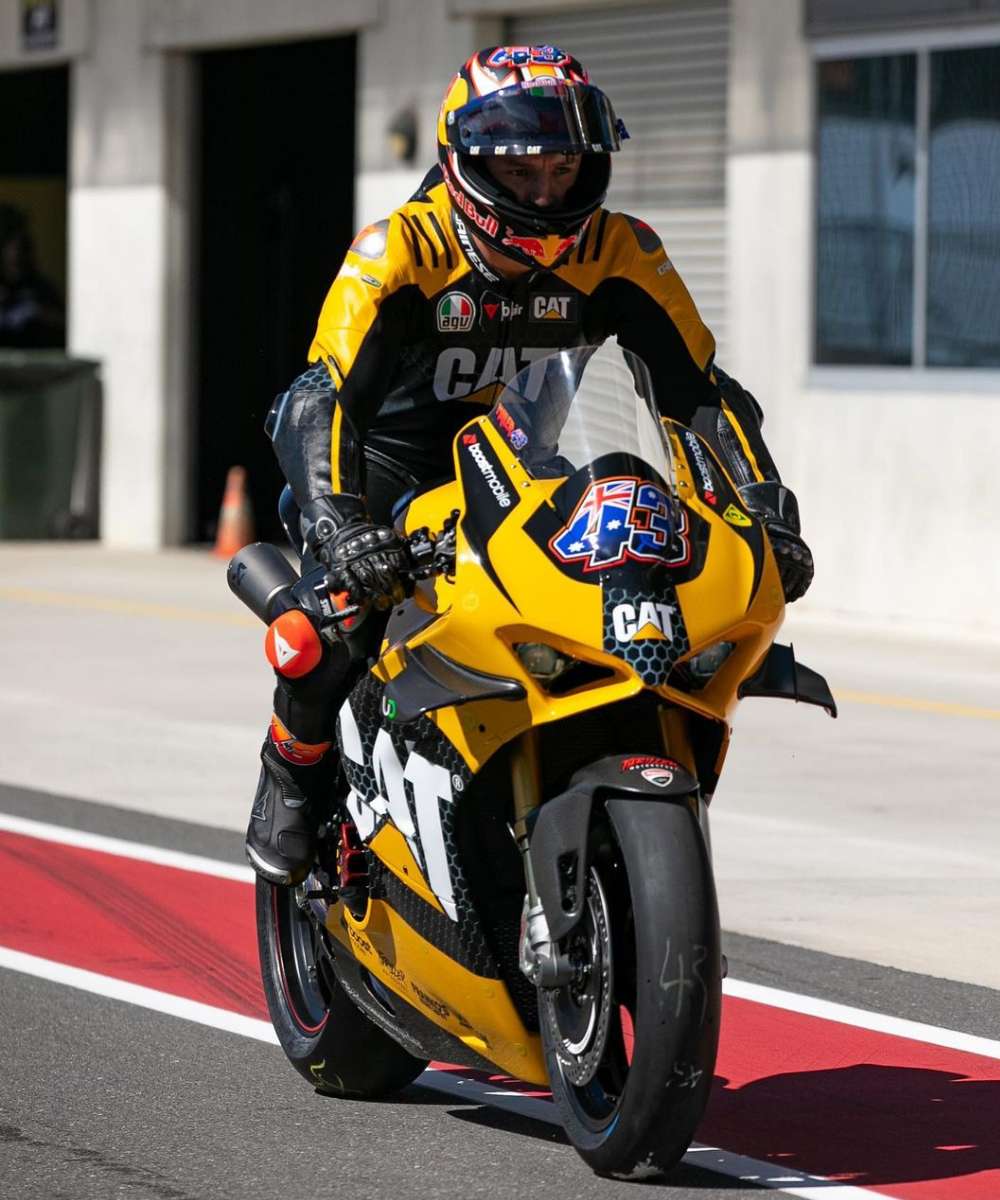 Jack Miller heading out on track for the first time on his CAT Motorcycle